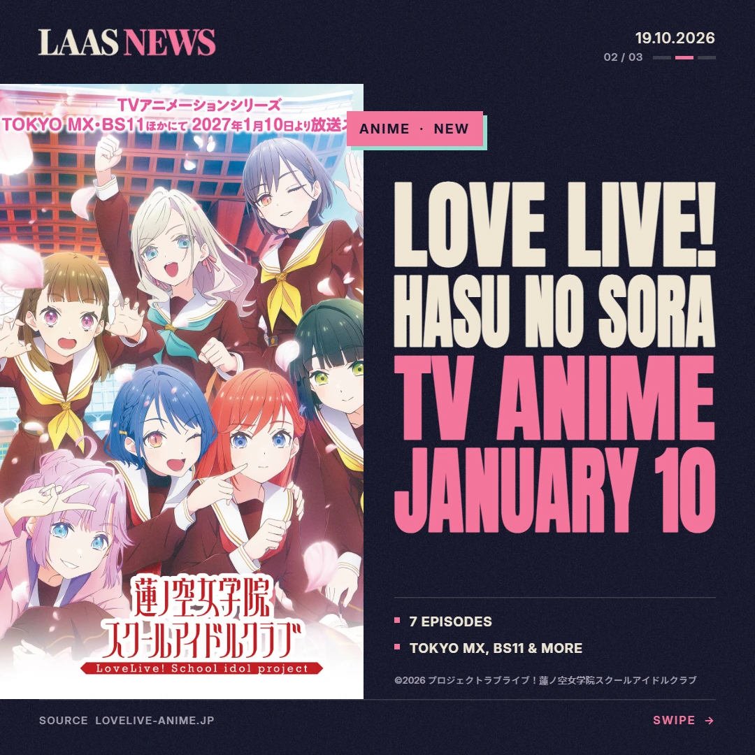 LOVE LIVE! HASU NO SORA TV ANIME PREMIERES JANUARY 10!